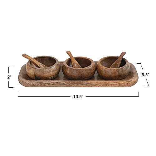 Bloomingville Mango Wood Tray Set with 3 Spice Bowls and Spoons