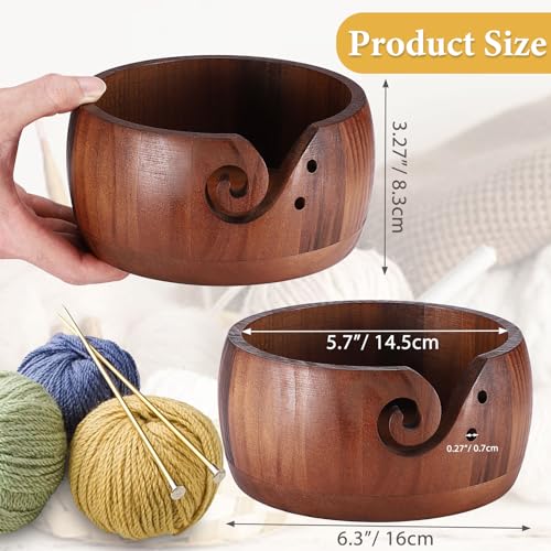 Wooden Yarn Bowl Holder for Crocheting - Handmade Craft Knitting Bowl with Holes - Yarn Storage Organizer for Knitters and Crocheters
